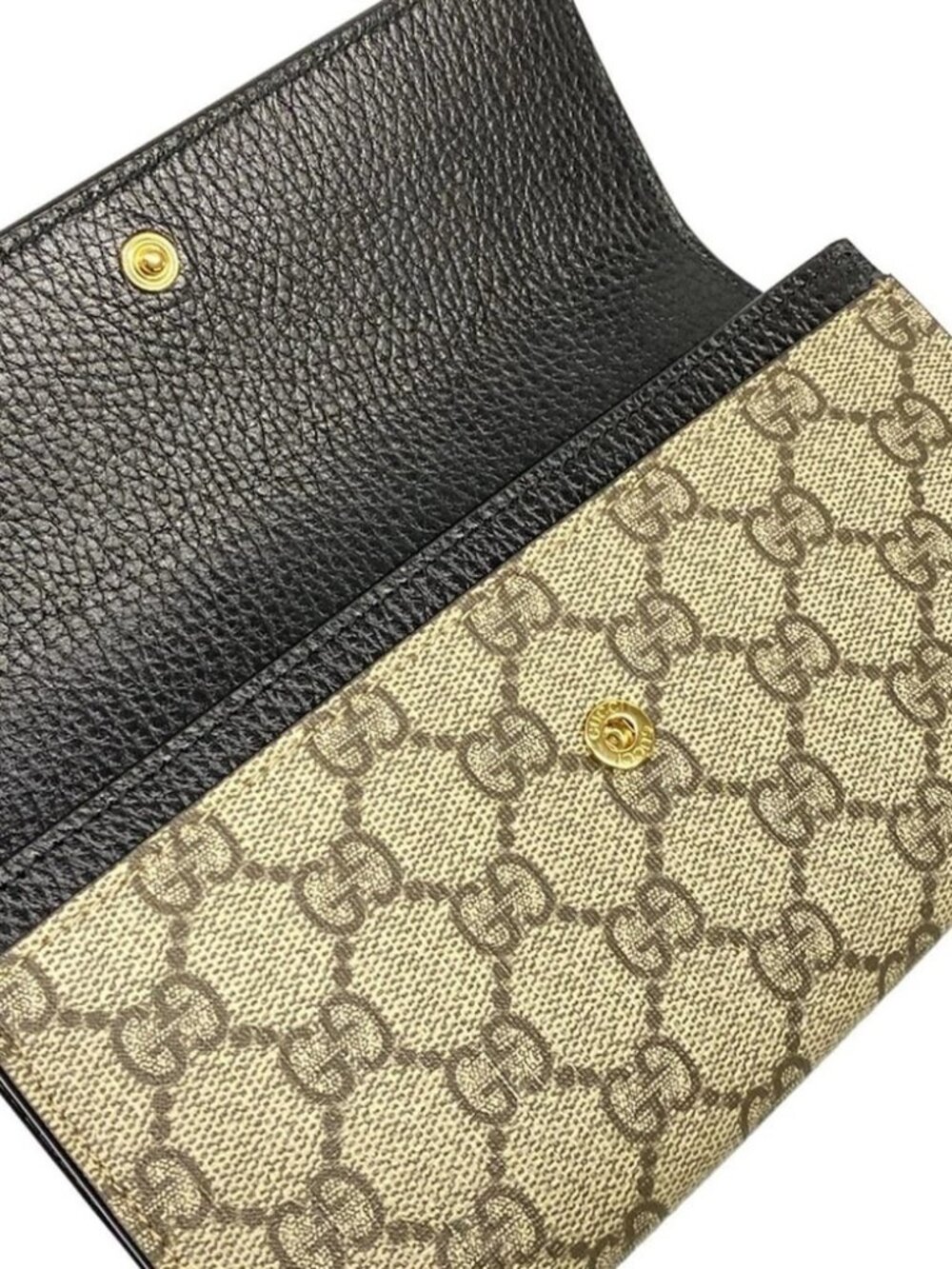 GUCCI GG Marmont Continental Wallet 456116 Black Beige Ebony Leather PVC - Picture 3 of 12